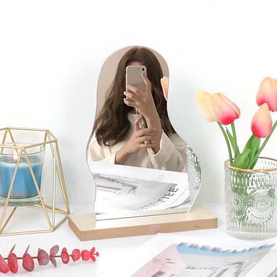Korean style Makeup Mirror Ins Irregular Acrylic Decorative Mirror Wooden Base Cosmetic de maquillaje Beauty Tools Dropshipping - Beauty4You